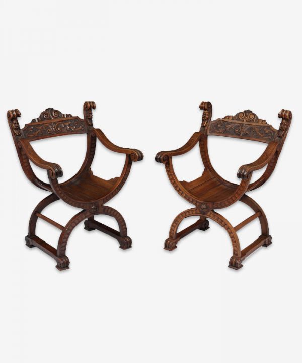 Antique Walnut Curule Chairs c1880