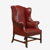 Antique Wing Chair, Red Leather and Mahogany c1890