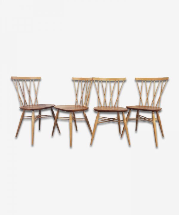 Ercol Set of 4 Candlestick Chairs, 1960s