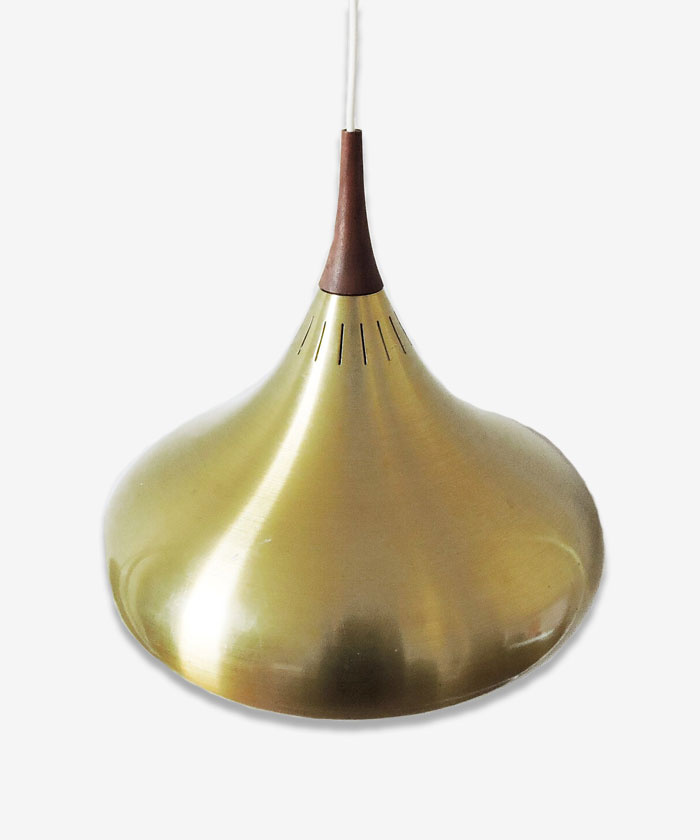 Danish Brass and Teak Pendant Lamp, 1970s