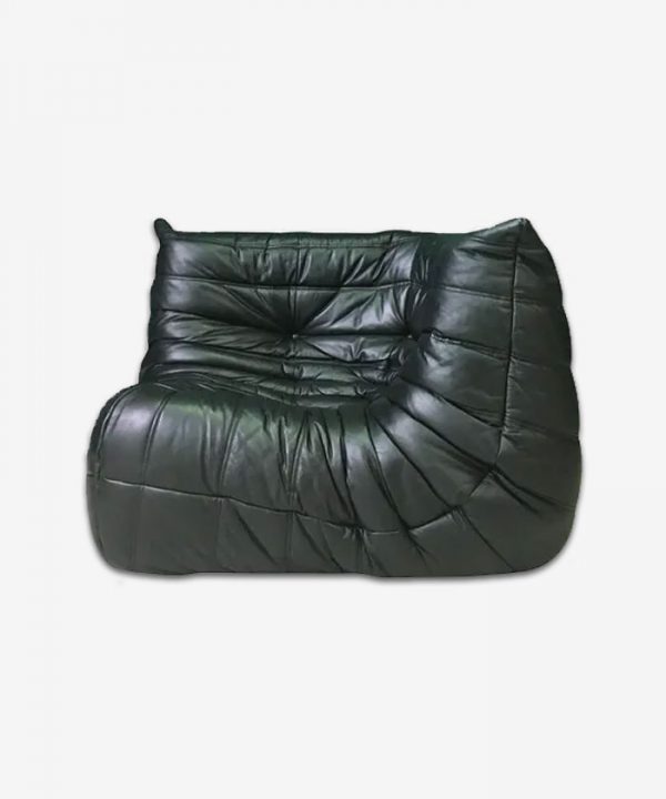 Genuine Black Leather Ligne Roset Corner Togo Sofa Chaise Longue 1989