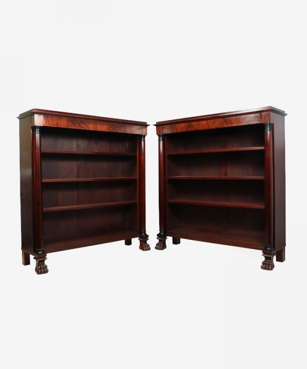 Pair of French Empire Mahogany Open Bookcases c1880