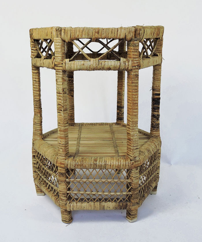 Vintage Cane and Rattan Hexagonal Coffee Table, 1970s