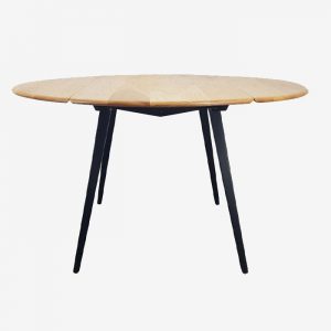 Ercol Round Drop Leaf Dining Table - Black Leg, 1960s