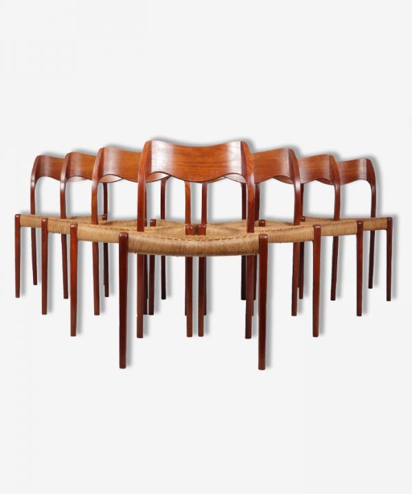 Mid Century Teak Dining Chairs Model 71 by Neils Moller set of 8