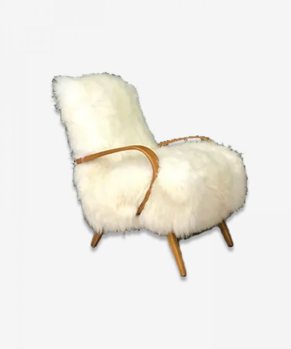 Vintage Design Art Deco White Sheepskin Fluffy Furry Chair Armchair