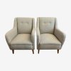 PAIR OF 1950S FRENCH REUPHOLSTERED ARMCHAIRS