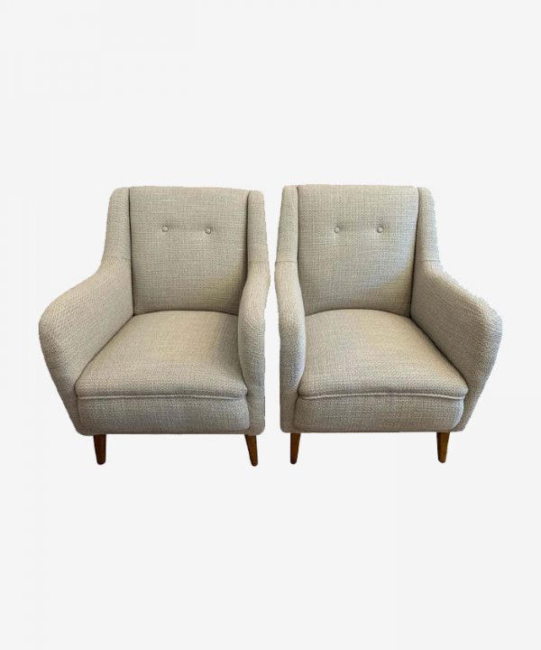 PAIR OF 1950S FRENCH REUPHOLSTERED ARMCHAIRS