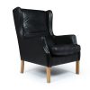 Mid Century Danish Black Leather Wing Chair by Georg Thams