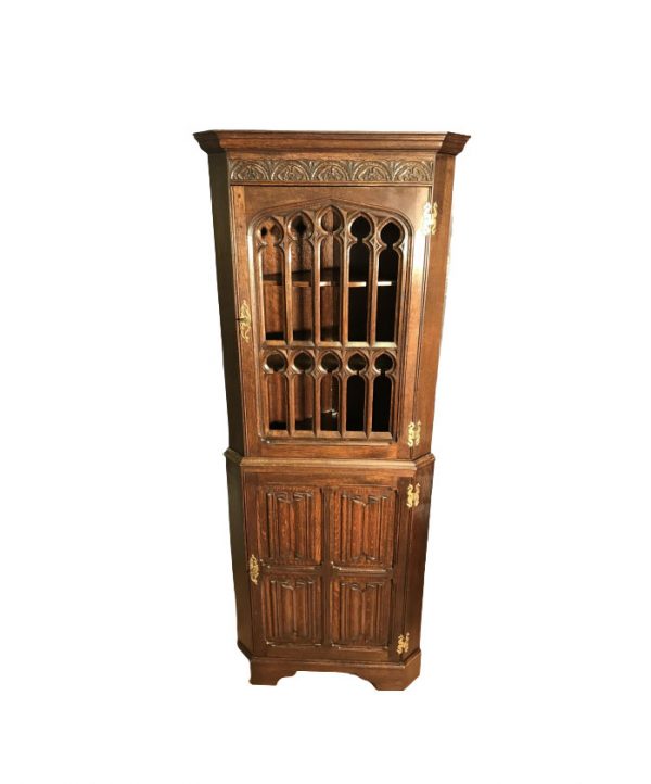 Gothic Style Oak Corner Cabinet
