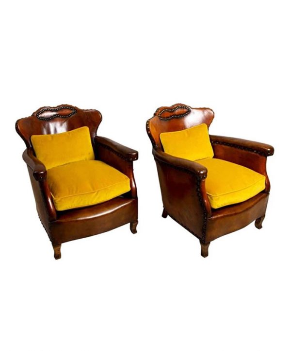 Pair of 1920s Swedish Pair of Leather Club Chairs