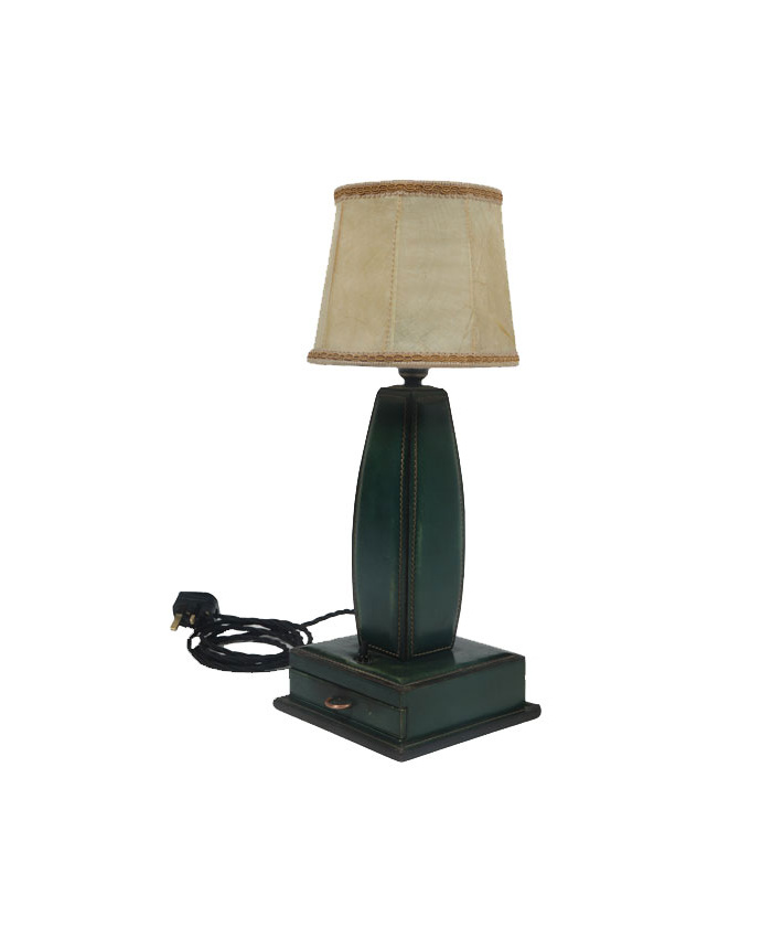 Stitched Leather Table Lamp By Jacques Adnet France 1950