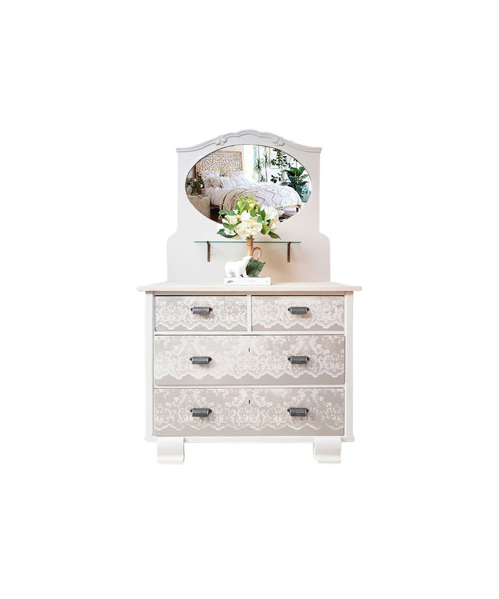 Vintage Lace Chest Of Drawers With A Mirror