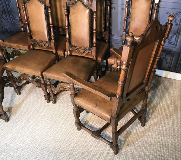 Quality Set Of Eight Carolean Style Oak Dining Chairs
