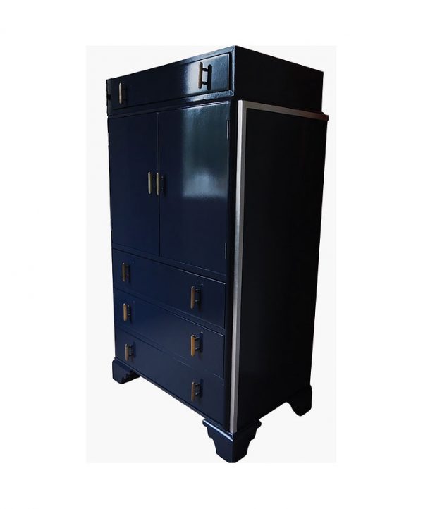 Art Deco 1930s Cocktail Drinks Cabinet, Skyscraper style Gin Bar, Painted Blue