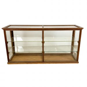 Antique oak display counter old glass