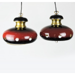 Red And Gold Space Age Pendant Lamps, 1960s, Set Of 2