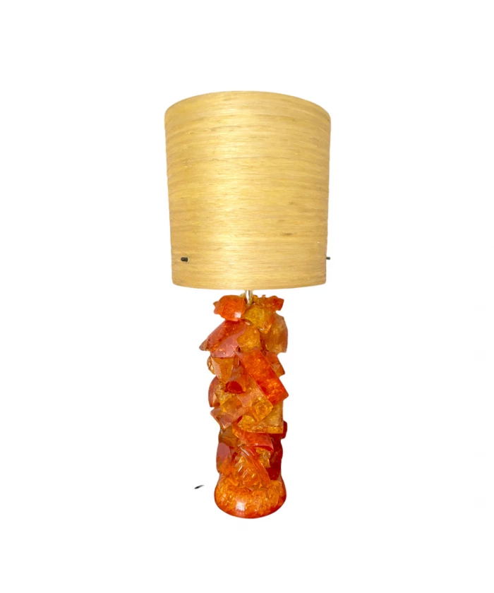 1960s Shatterline Lamp Orange With Original Fiberglass Shade