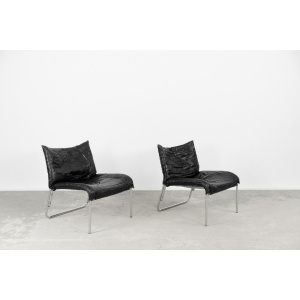 Vintage Scandinavian Black Patchwork Leather Lounge Chair, 1960s