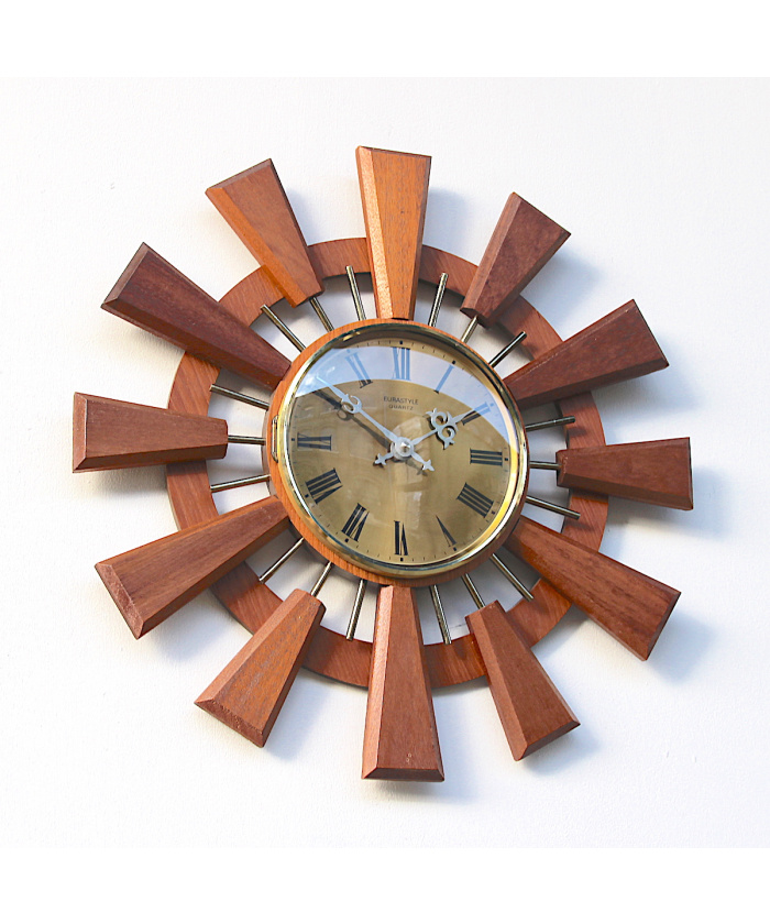 Teak Sunburst Clock, 1970s