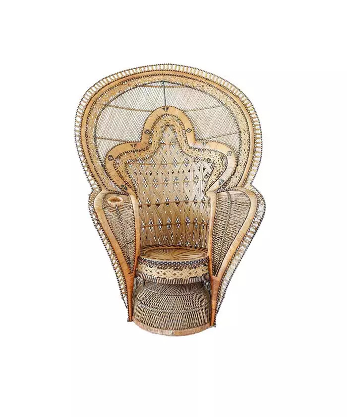 Rare Original 1970's The King of Peacock Chairs, Cobra Wicker Throne Armchair