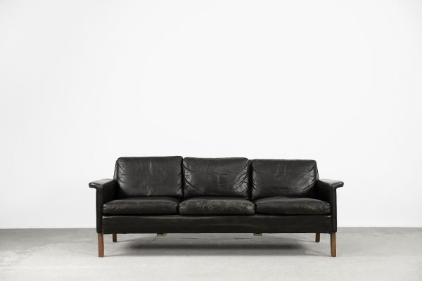 Vintage Mid-Century Modern Danish Black Leather 3-seater Sofa from Mio, 1960s