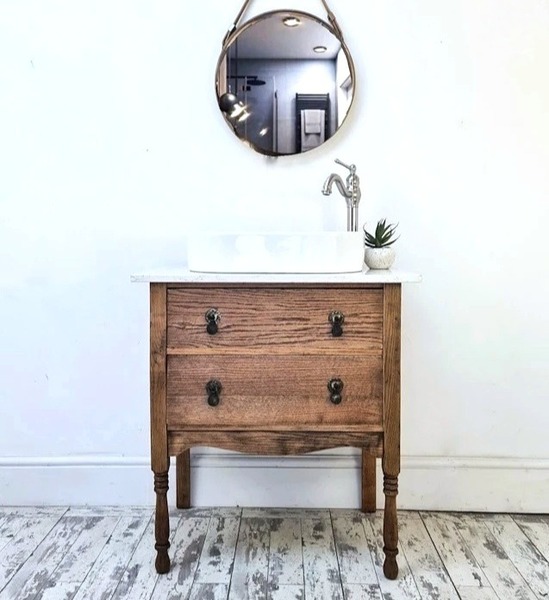 Vintage Oak Bathroom Vanity, Washstand with basin