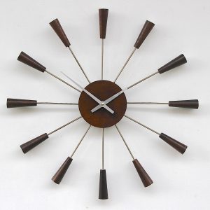 Sunburst Style Wood & Aluminium Wall Clock