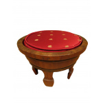Antique Chinese Wooden Stool With Red Cushion