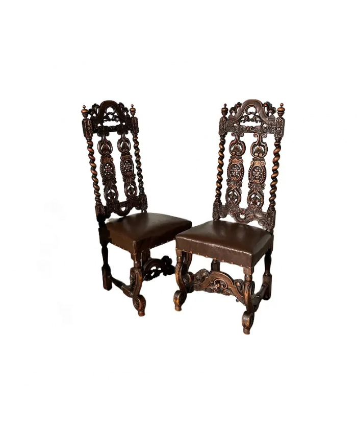 Exquisite Pair Of Highly Decorated High Backs Georgian Hall Chairs