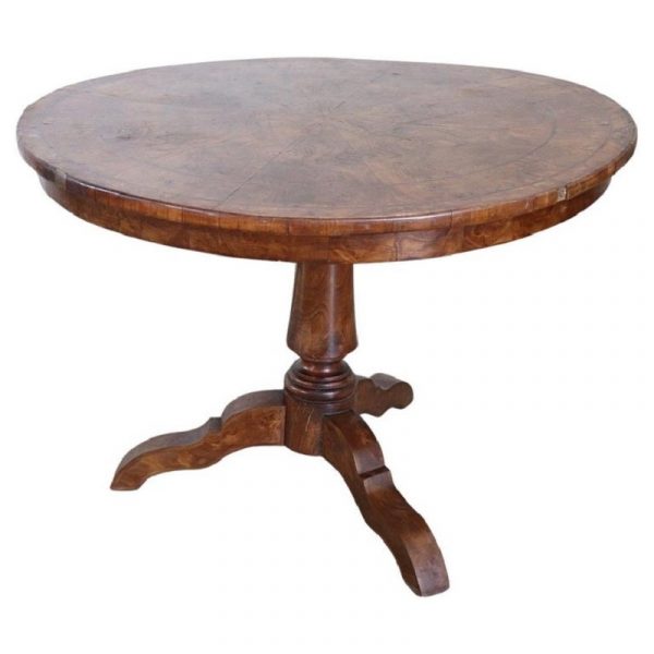 Antique Round Table In Walnut, 19th Century