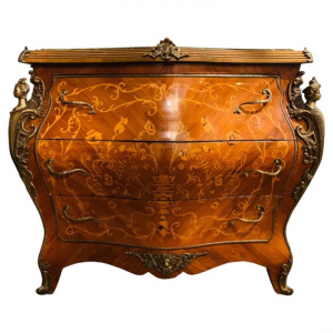Marble Top French Louis XV Style Bombe Chest Of Drawers