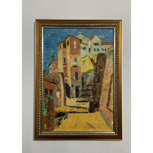 Vintage Impressionist Painting Original Street Village Impressionism Art