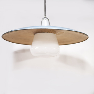 Large Vintage Metal & Opal Glass Pendant Ufo Ceiling Light By Philips, 1950s