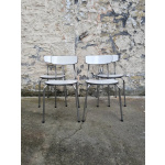 Set Of 4 White Formica & Chrome Dining Chairs