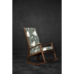 Vintage Mid-Century Danish Modern Rocking Chair in Wood and Monstera Leaf Pattern Fabric, 1960s
