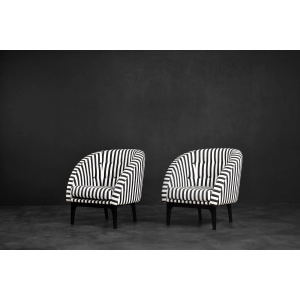Vintage Mid-Century Scandinavian Modern Rounded Armchair with Black & White Stripes, 1960s