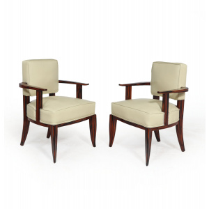 Excellent Pair Of Art Deco Leather & Macassar Ebony Chairs