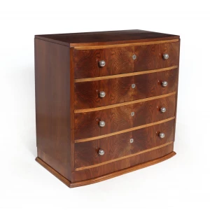 Art Deco Walnut Bow Fronted Chest Of Drawers