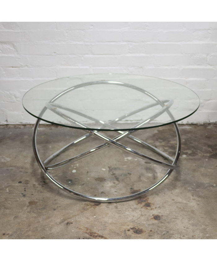 Vintage Italian Space Age Glass & Chrome Spiral Base Coffee Table, 1970s