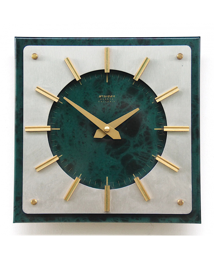 Stylish Vintage Brass & Steel Wall Clock By Staiger