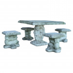 Table & 4 Stools Garden Set In Grit And Cement, Early 20th Century