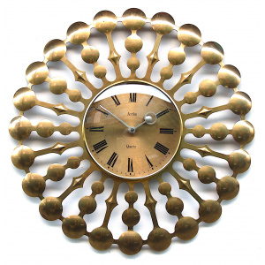 Vintage English Brass Sunburst Wall Clock By Acctim, 1970s
