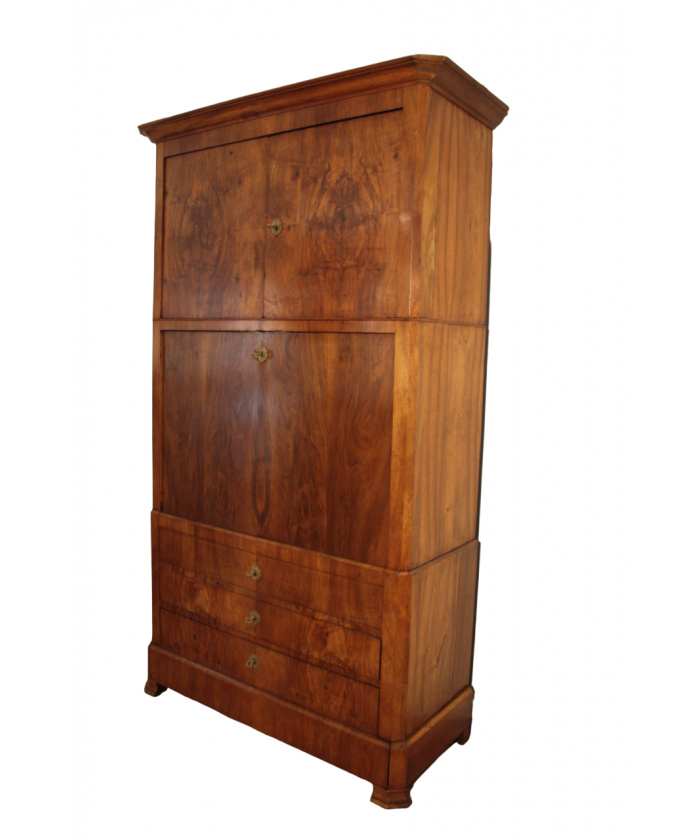Nineteenth century secretaire in solid oak and walnut root