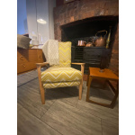 Gold chevron Jacquard reupholstered Parker knoll beech wood armchair