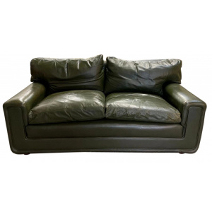 Vintage Midcentury Heals Stonewash Green Leather Sofa
