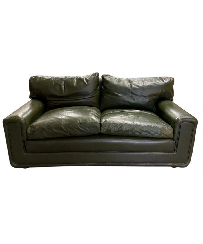 Vintage Midcentury Heals Stonewash Green Leather Sofa