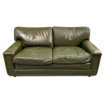 Heals Vintage Midcentury Sage Green Leather 2 Seat Sofa