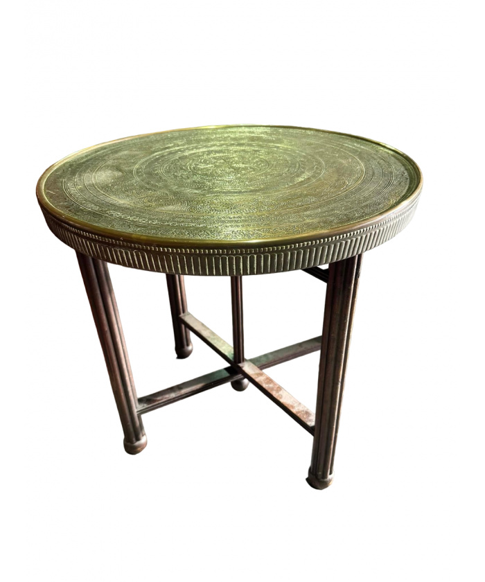 Indian brass topped table with folding legs