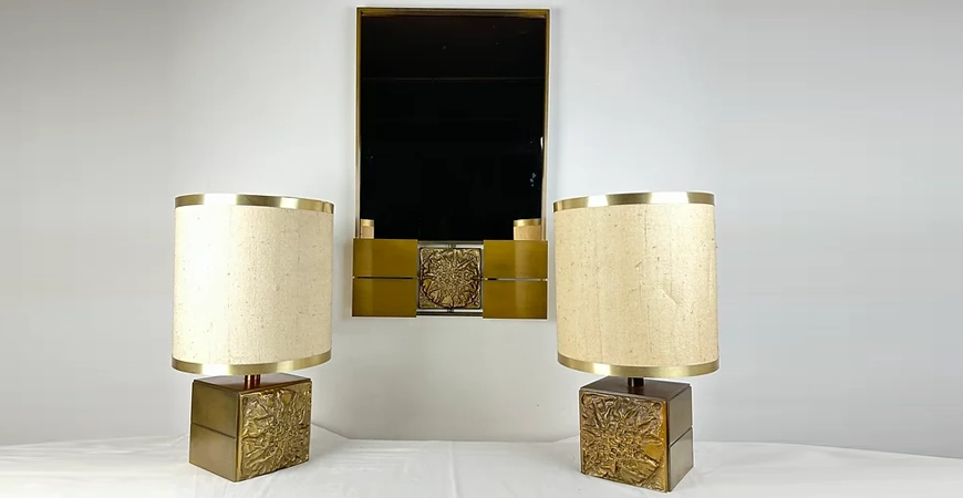 Mirror and two table lamps by Luciano Frigerio